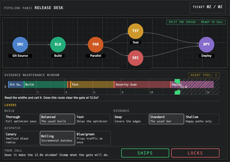 Ticket 2 changes one rule. With a single agent nothing overlaps, and the quick route becomes the slow one.